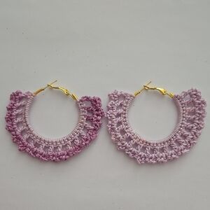Elegant Pink Crochet Hoop Earrings